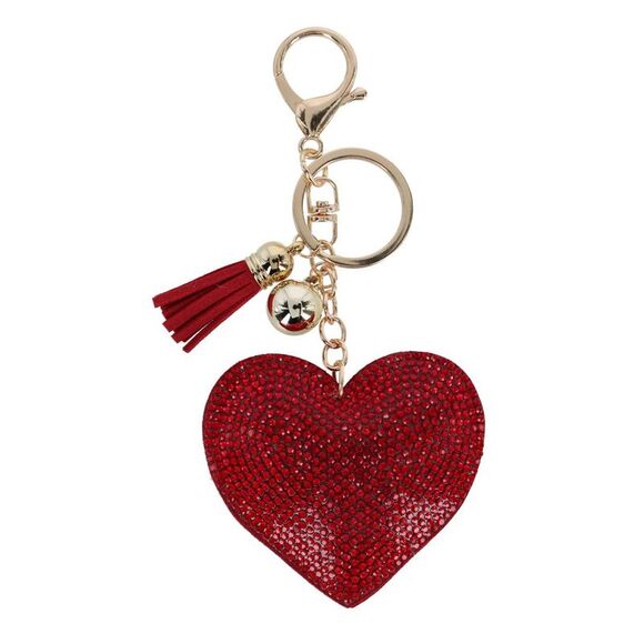 CTM Women's Rhinestone Heart Cushion Bag Charm with Tassel - Picture 1 of 3
